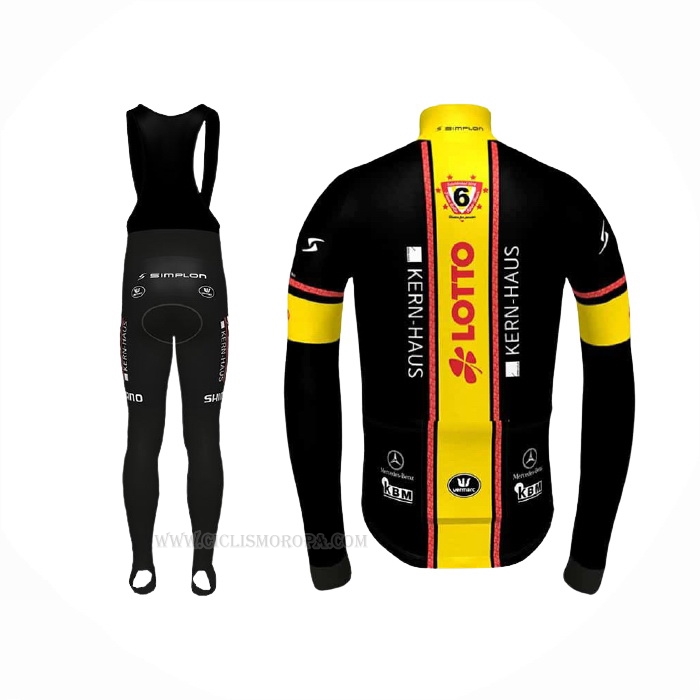 2021 Ropa Ciclismo Lotto-Kern Haus Negro Amarillo Mangas Largas y Culotte Lunga